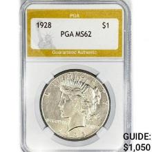 1928 Silver Peace Dollar PGA MS62