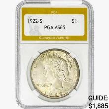 1922-S Silver Peace Dollar PGA  MS65