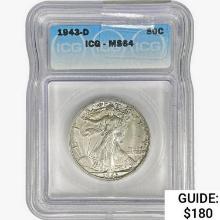 1943-D Walking Liberty Half Dollar ICG MS64