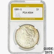 1891-S Morgan Silver Dollar PGA MS64