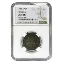 1723 Hibernia Colonial Half Penny NGC VF30 BN