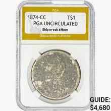 1874-CC Silver Trade Dollar PGA UNC  Shipwreck Eff