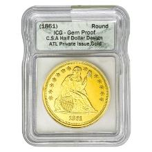 1861 Georgia 24K 1oz. Gold Half Dollar ICG GEM PF