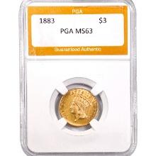 1883 $3 Gold Piece PGA MS63