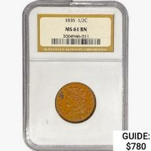 1835 Classic Head Half Cent NGC MS61 BN