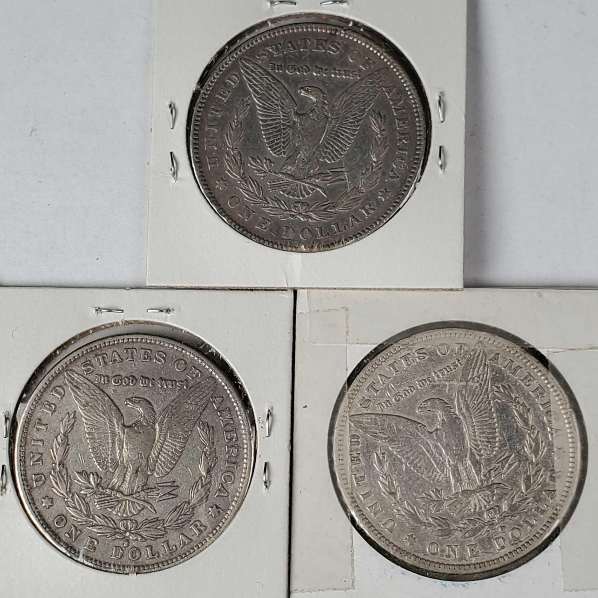 3 Morgan Silver Dollars - 1878 7TF 2nd Rev., 1879-S, 1880-O