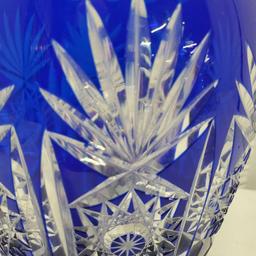 10 Inch Tall Cobalt Cut To Clear Crystal Vase
