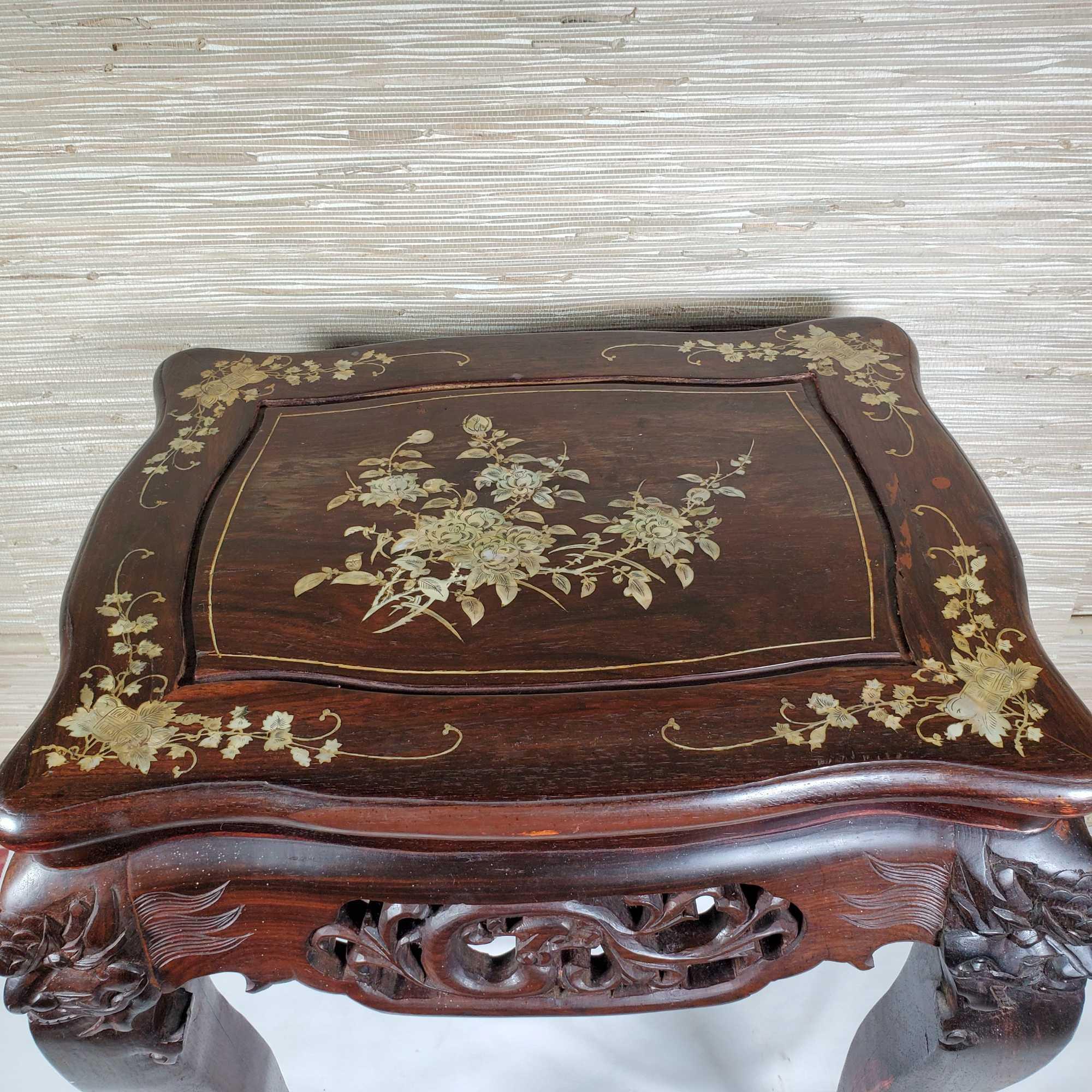 Carved Chinese Hongmu Rosewood Dragon Side Table