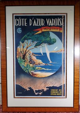 Original SNCF B. Morera French Riviera Varoise [Cote D'azur Varoise] Sea & Sun Framed Poster