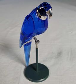 3.5" Swarovski Sapphire Blue Crystal Balabac Parrot on Perch