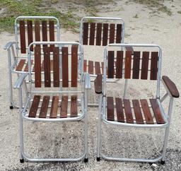 4 Retro Aluminum Tubular Frame and Redwood Patio Chairs