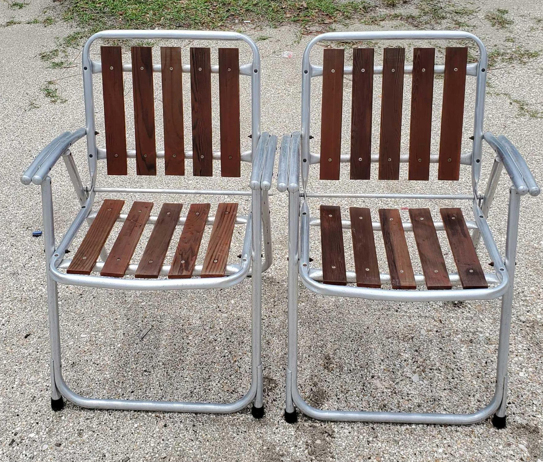 4 Retro Aluminum Tubular Frame and Redwood Patio Chairs