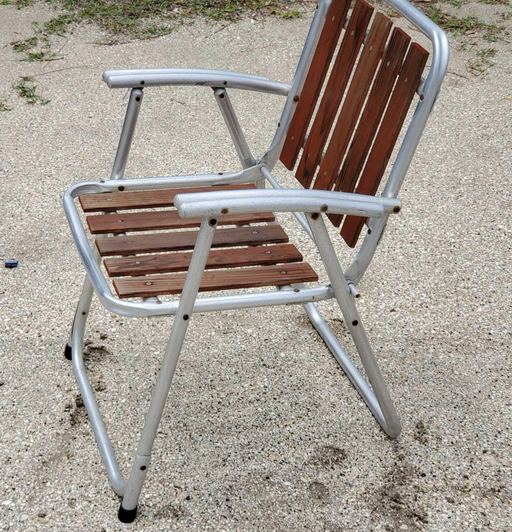 4 Retro Aluminum Tubular Frame and Redwood Patio Chairs