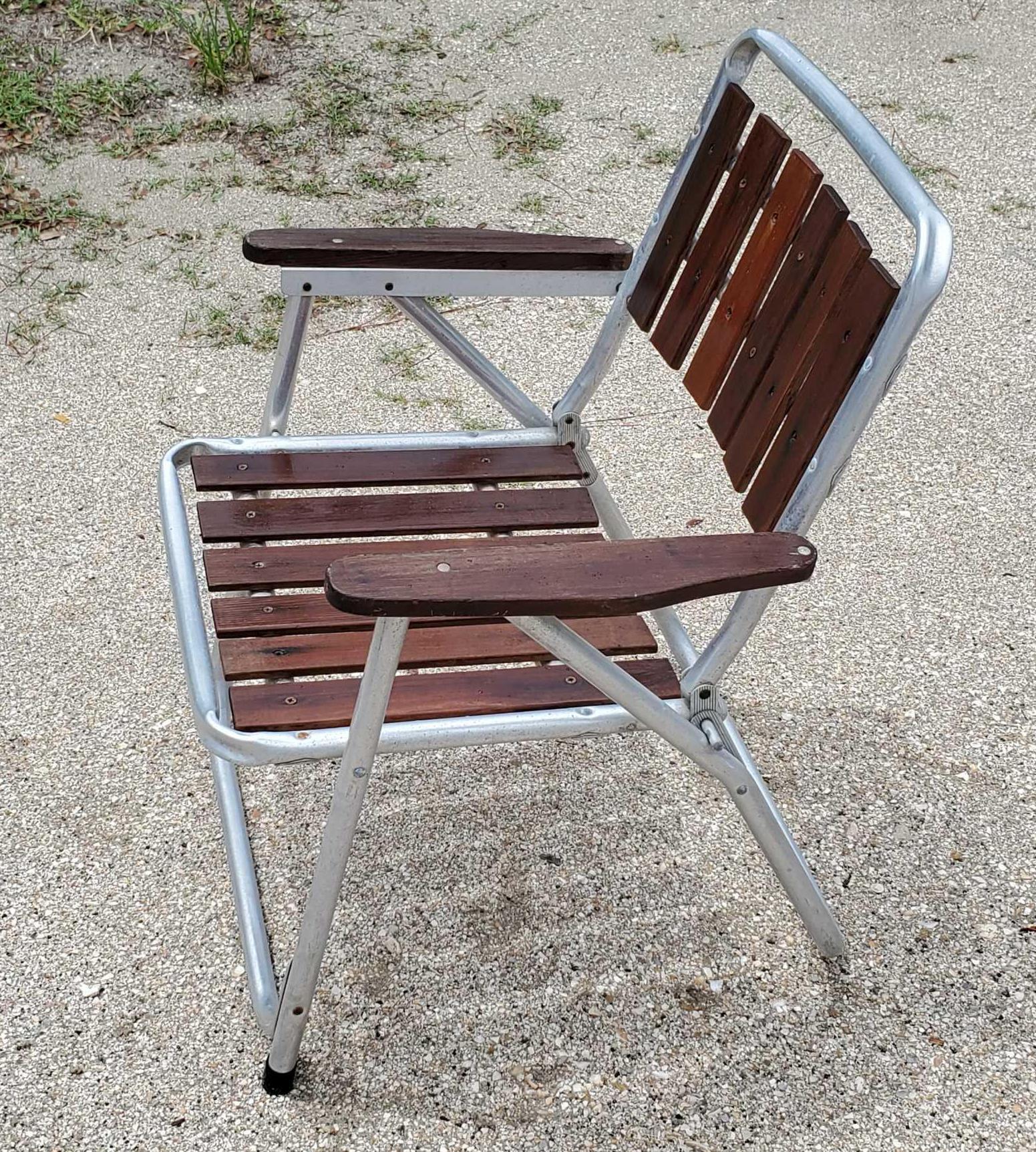 4 Retro Aluminum Tubular Frame and Redwood Patio Chairs