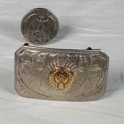 Sterling Silver and 14k Gold TPT&T Co belt buckle