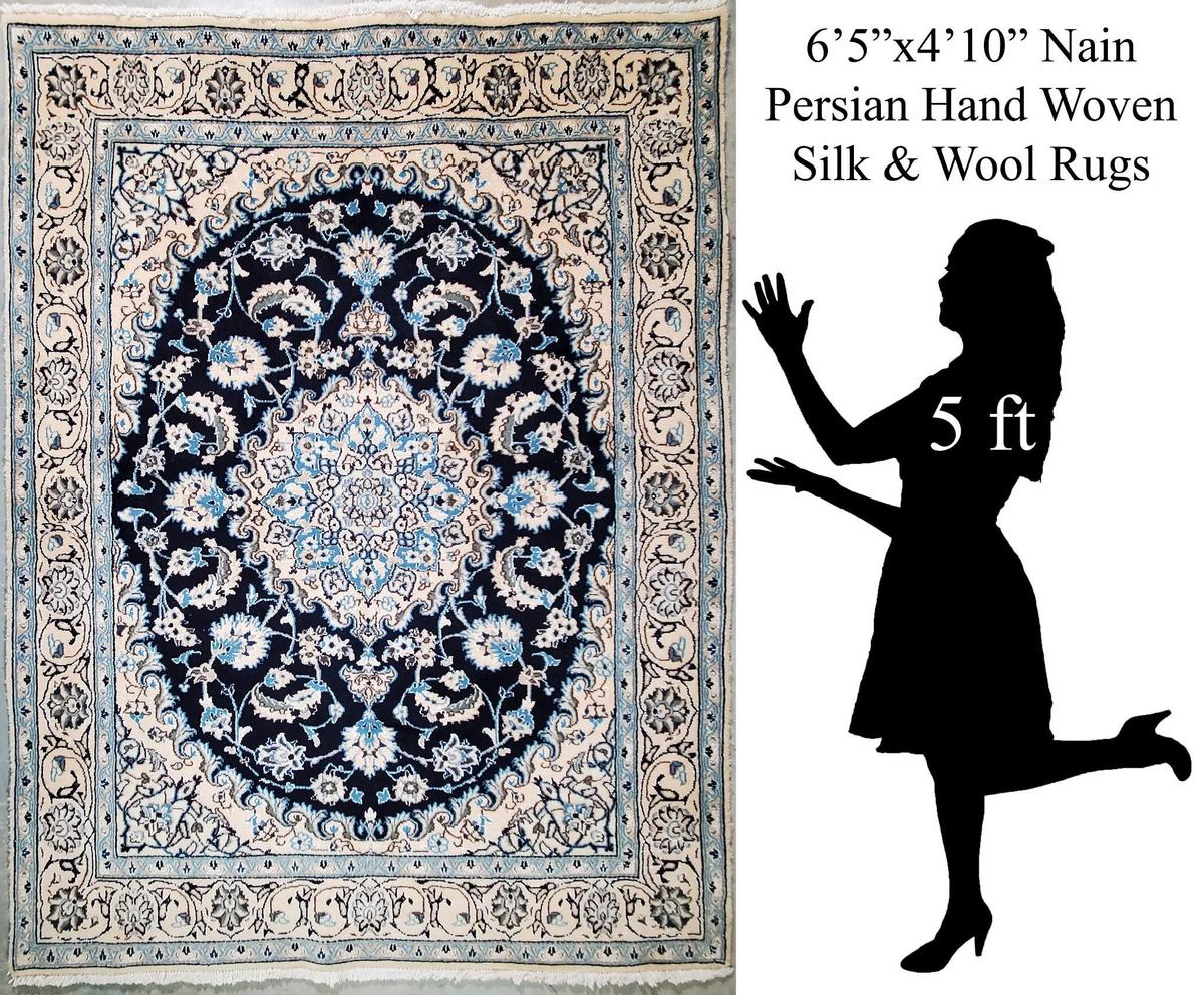 6'5"x4'10" Persian Nain Hand Woven Persian Wool and Silk Rug