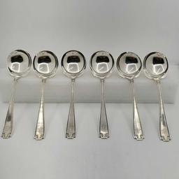 Lot Of 6 Gorham c1913 Etruscan Pattern Sterling Silver Bouillon Spoons