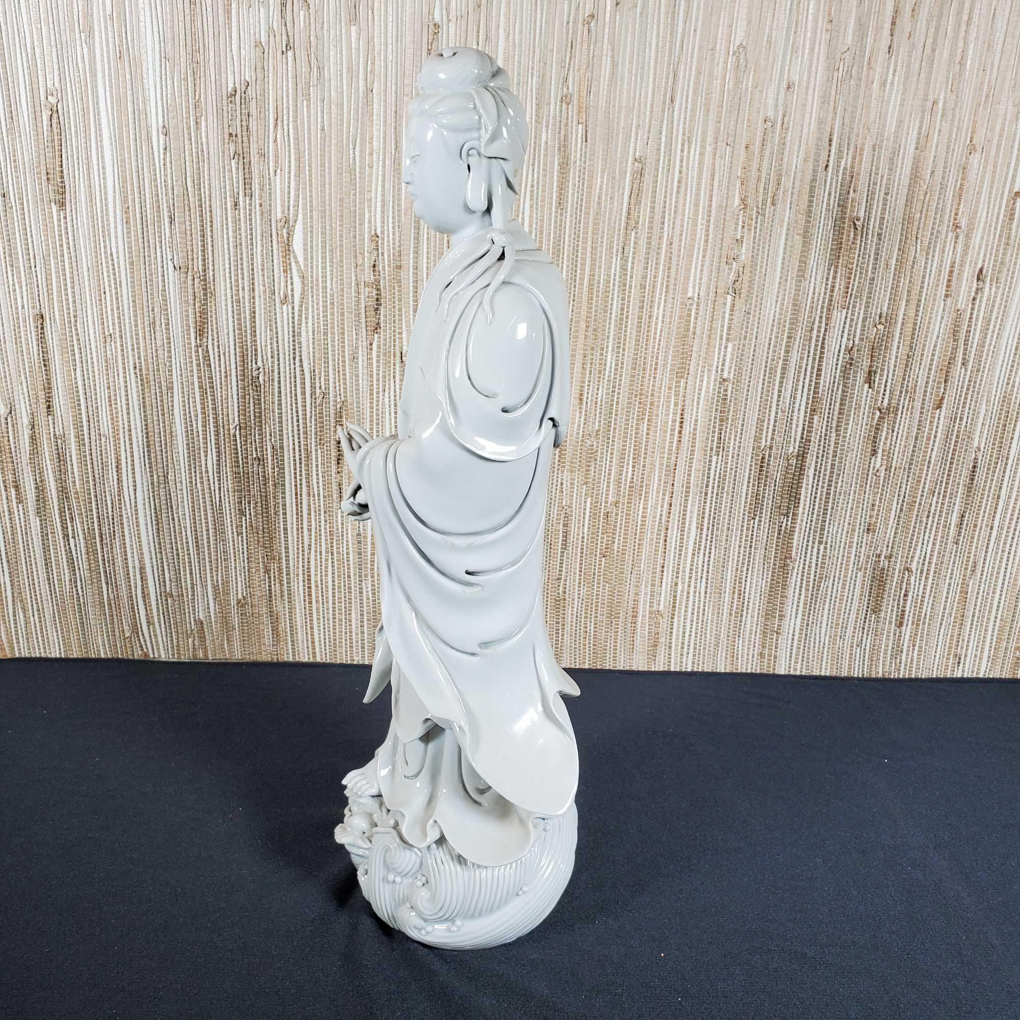 Chinese Blanc de Chine Porcelain Kuan Yin, Avalokitesvara Bodhisattva Standing W/ Scroll