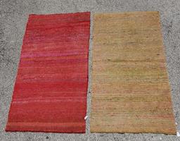 2 Silk Sari Rugs - 36"x63" Red Theme and 36"x62" Yellow Theme