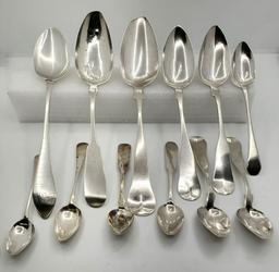 Lot Of 12 Silver Fiddleback & Other Spoons