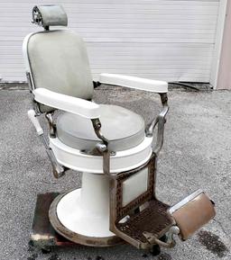 Antique Theo S Kochs Porcealin Enamel Barber Chair