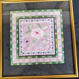 Collection Of 6 Silk On Silk Blind Stich Framed Panels