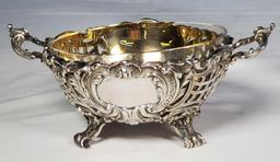 Pr of Antique German 800 Silver Handled Serving Bowls with Glass Inserts