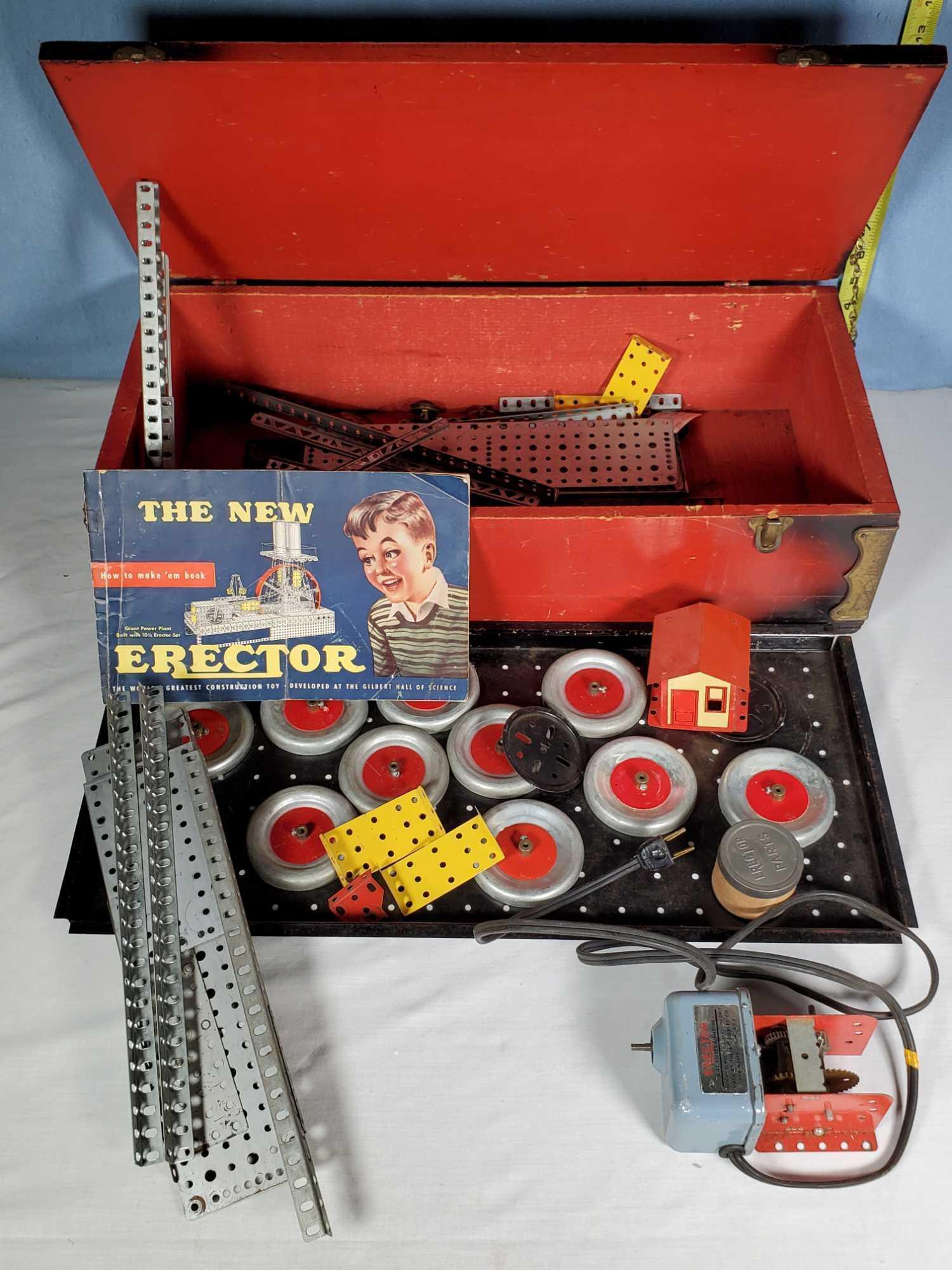 Case Misc Toys with Action Figures, Erector Set, 3-D Tru Vue Set, Plastic Cars and More