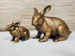 2 Iron Bunny Door Stops - Mom with Baby