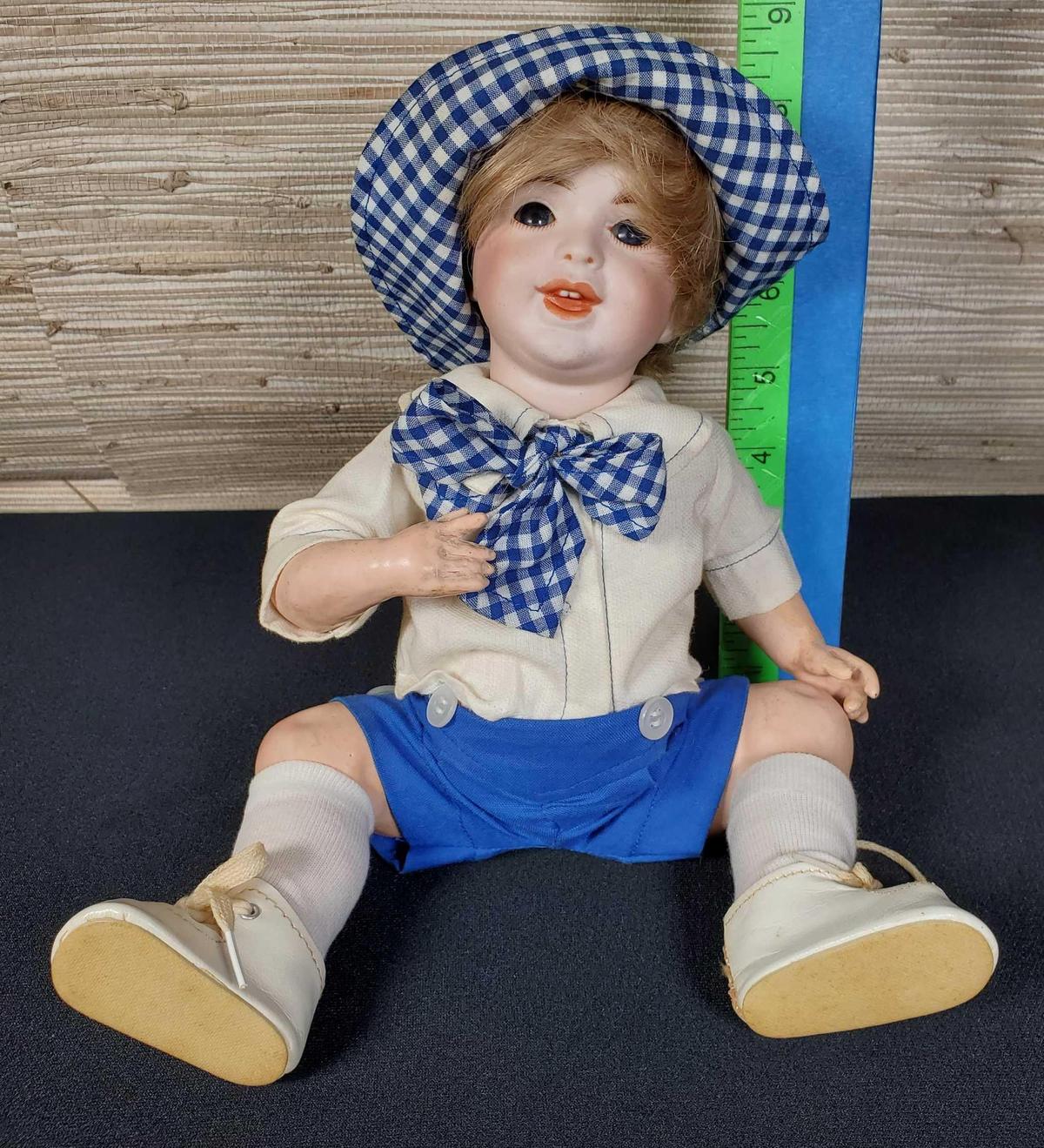 12" Antique Seated French Boy Doll by S.F.B.J.