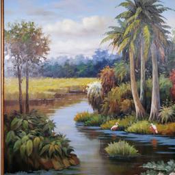 40" x 40" Oil on Canvas of Natural Florida with Roseate Spoonbills