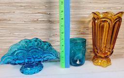 8 Pieces Of Colored Mid Century Modern Glass Tablewares