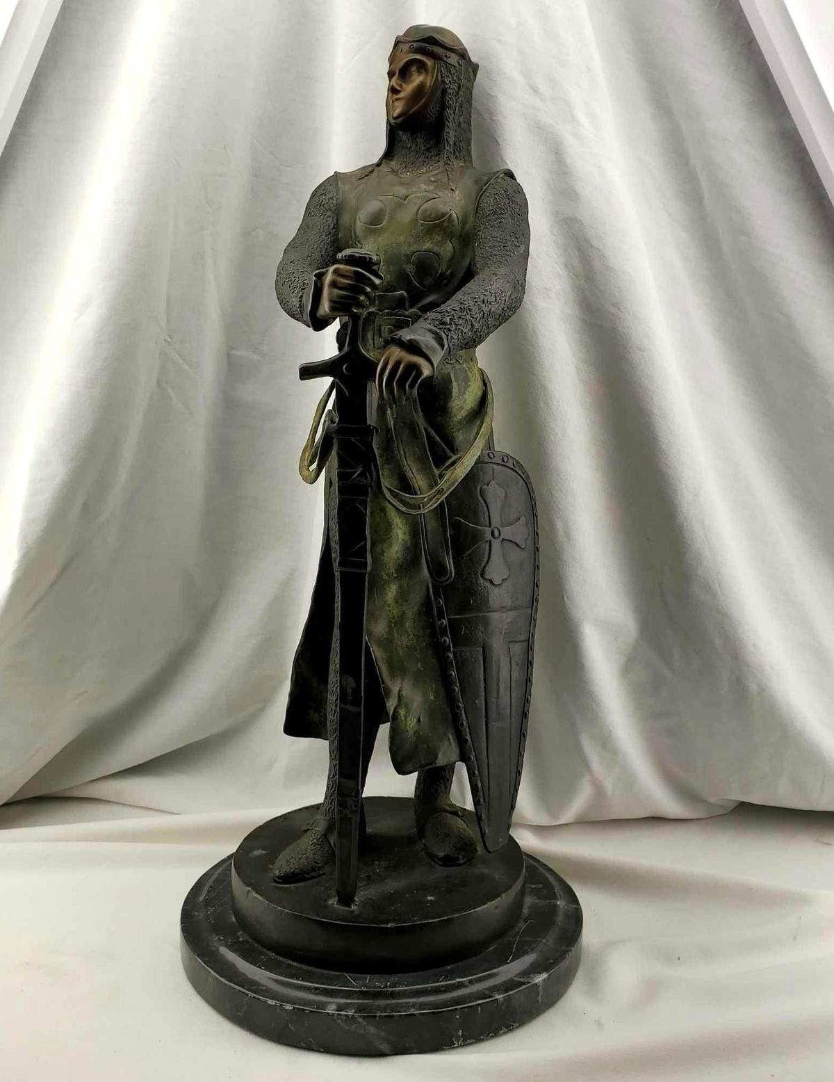 23" Maurice FAVRE (1875-1915) Bronze Sculpture Of "Le Preux" Knight's Templar Figure