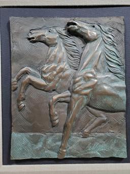 Bill Mack "Competition" Relief Plaque of Horses in Bronzed Finish