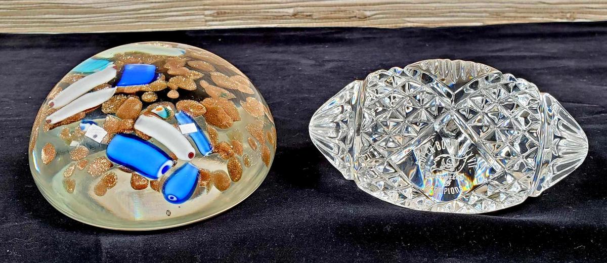 2 Art Glass Paperweights incl. Buccaneers Super Bowl Football