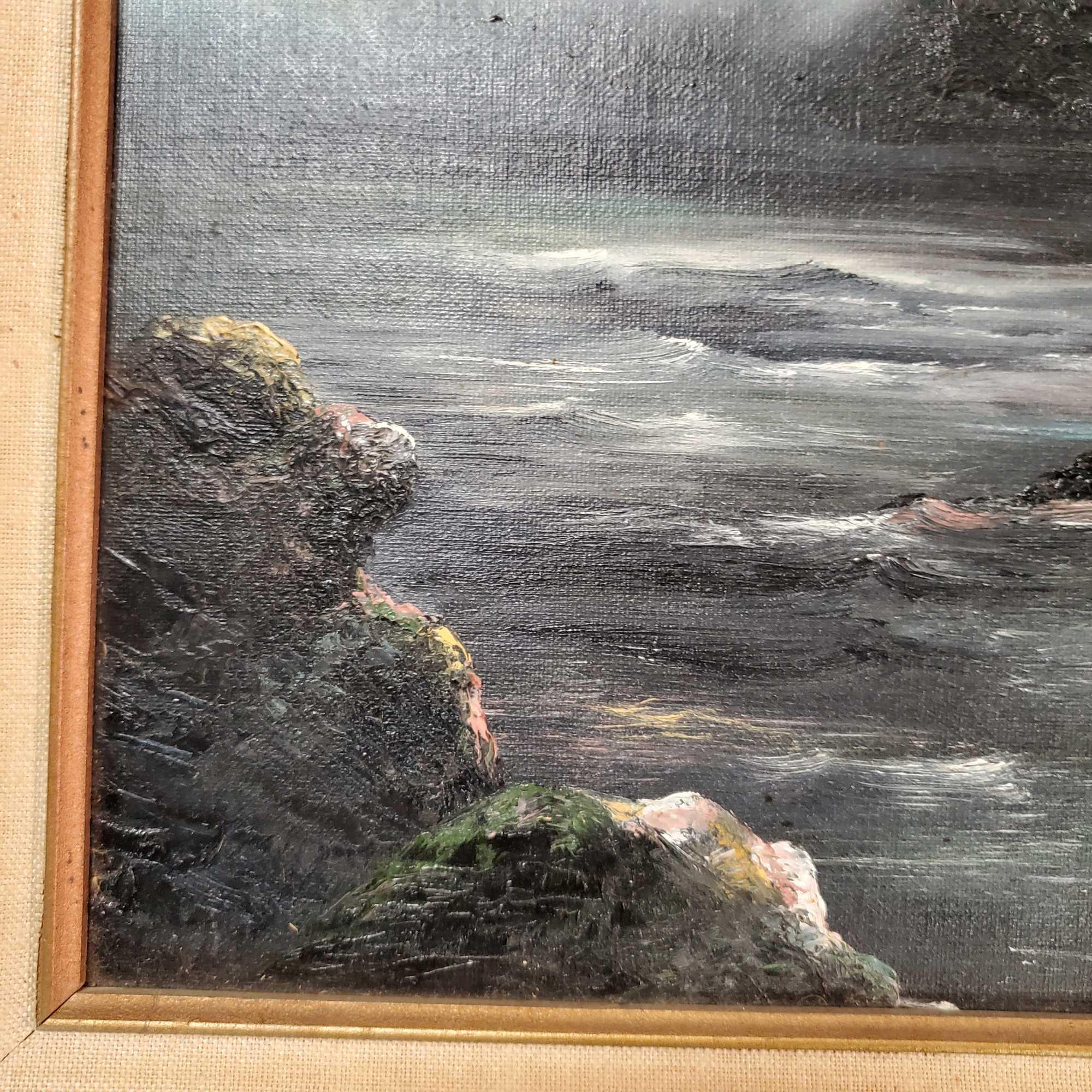 Merilyn Rocks Active Massacehusetts Oil On Canvas Board "Rocky Coast"