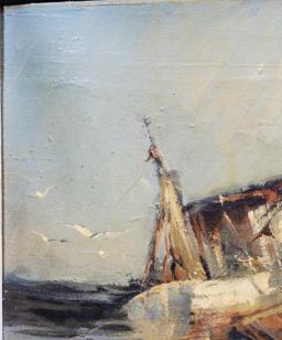 Tom Nicholas (Born 1934) is active/lives in Massachusetts, Connecticut. "Ship Wreck" Oil On Board