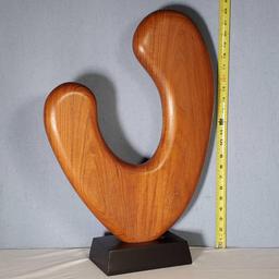 22" Mid-Century Modern Wooden Art Abstract Sculpture on Square Black Base