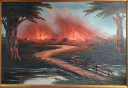 Oil On Board Lava Flow "Wild Fire" Painting