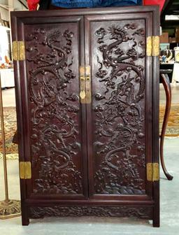 Asian Rosewood Carved 2 Door Cabinet