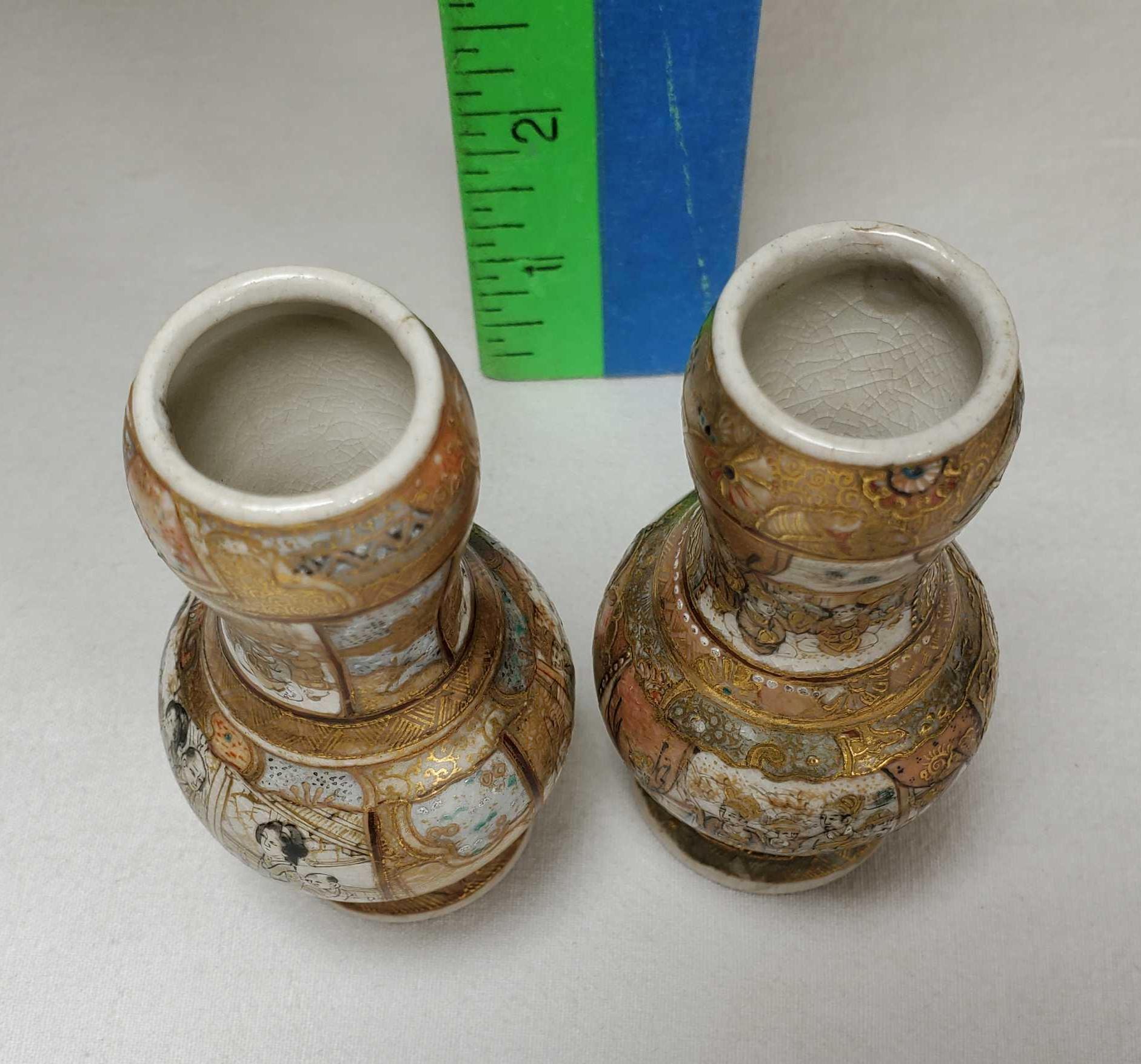 Pair of Miniature Antique gold on white Satsuma Vases