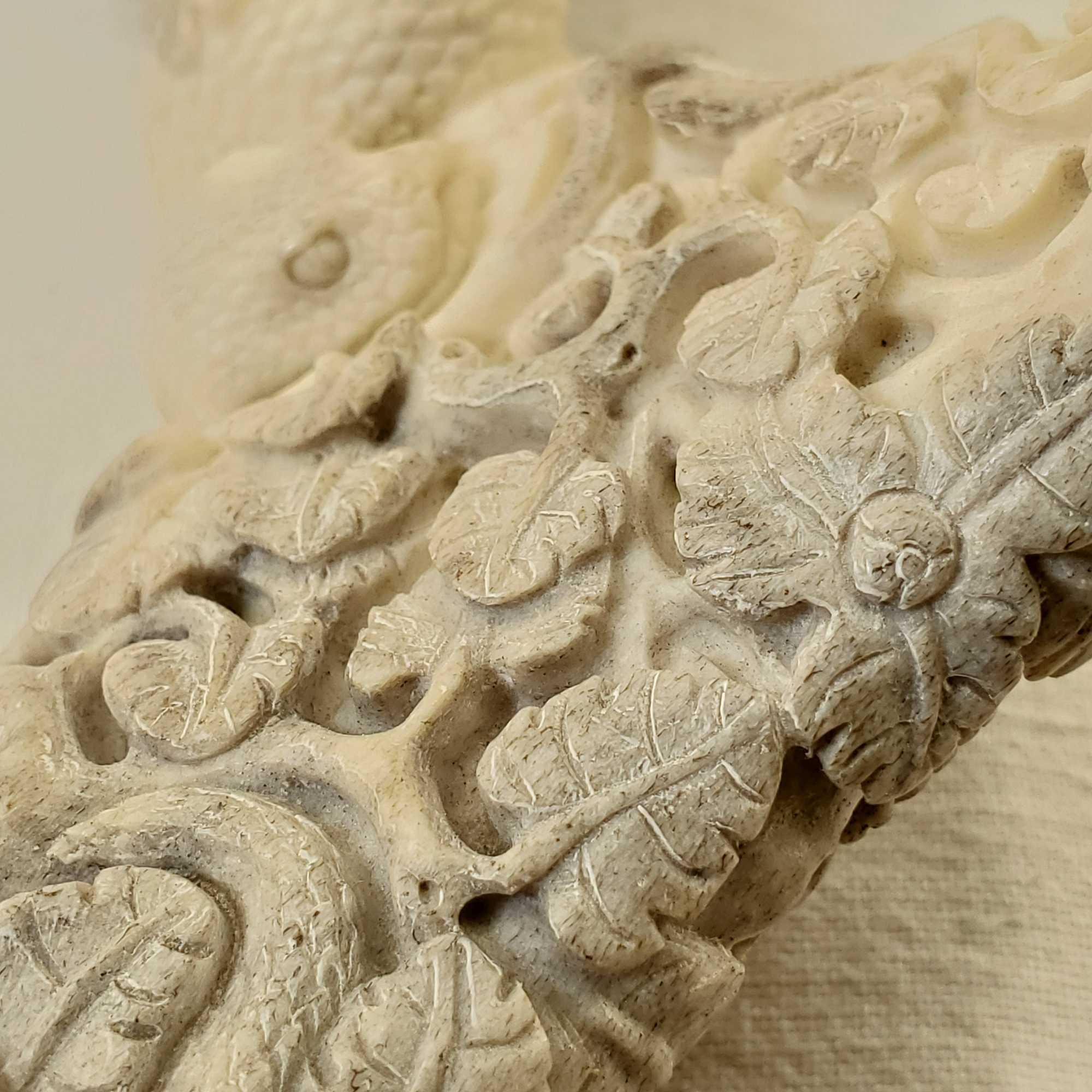 Indonesian Deer Antler Carving Balinese Artwork "Snakes, Owls & Flora"