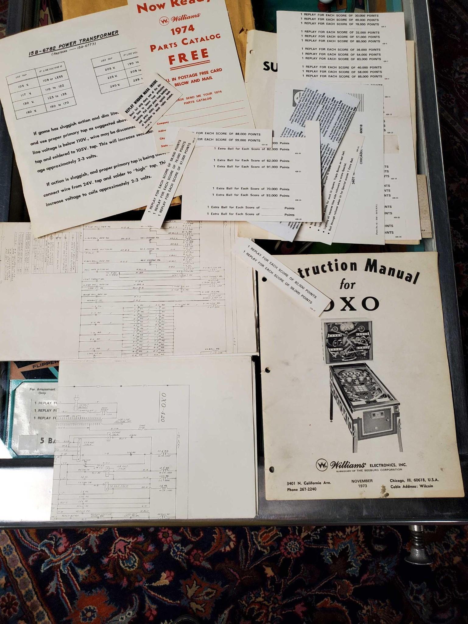 Vintage OXO Pinball Machine by Williams Electronics with Orig. Instruction Manual & Schematics