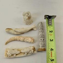 Lot Of 5 Indonesian Deer Antler Carving Balinese Artwork