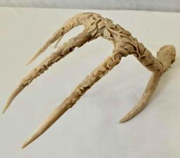 Indonesian Deer Antler Carving Balinese Artwork "Snake, Flora & Lizard"