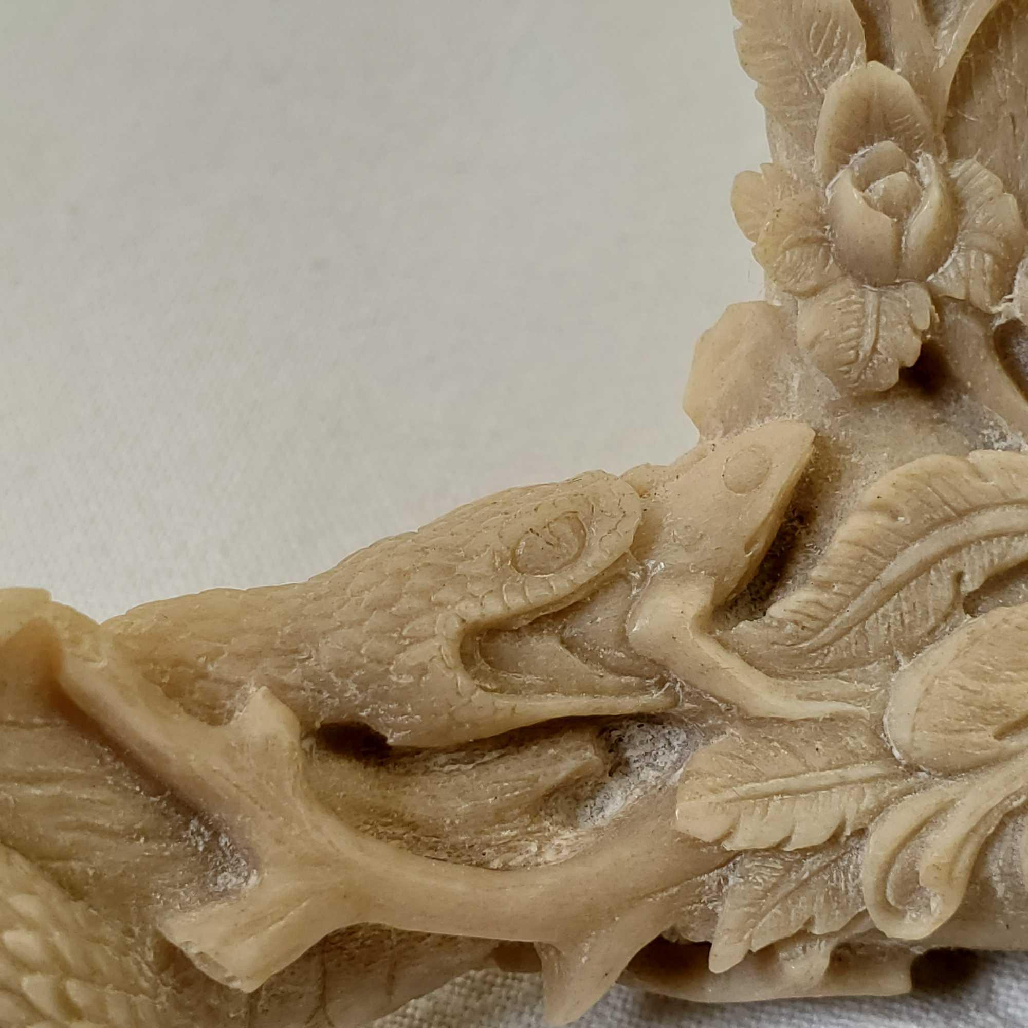 Indonesian Deer Antler Carving Balinese Artwork "Snake, Flora & Lizard"