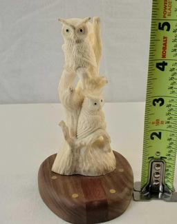 Indonesian Deer Antler Carving Balinese Artwork "Pair Of Owls"