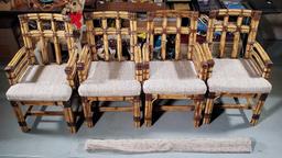 Retro Modern 2 Finger Bamboo Rattan Dining Room Table With Glass Top & 8 Chairs