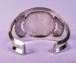 Vintage Signed Zuni Cluster Sterling & Turquoise Cuff Bracelet