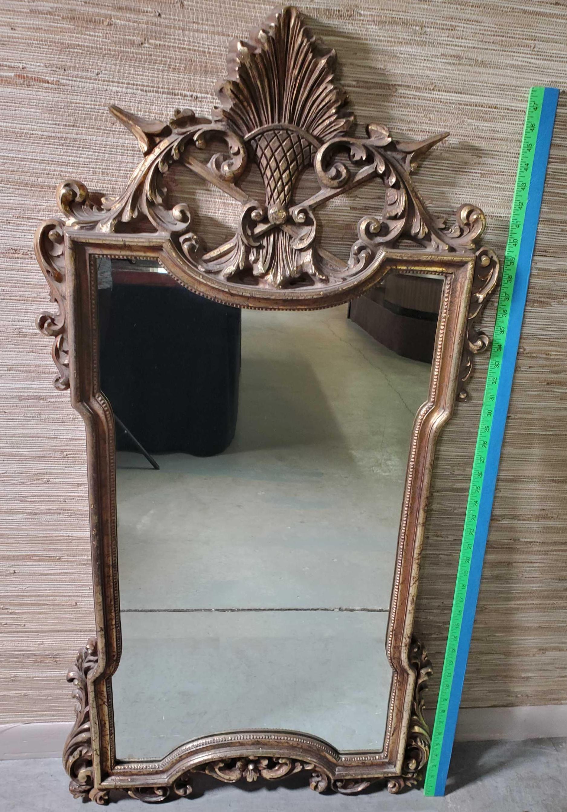 Vintage Gold Gilt Wall Mirror with Arrow Crest